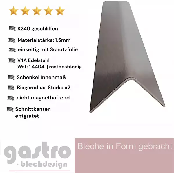 Edelstahl v4a Winkel geschliffen Kantenschutz